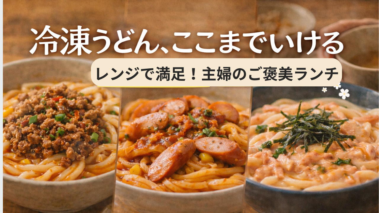 冷凍うどんを電子レンジでランクアップさせた主婦向け満足ランチアレンジのアイキャッチ画像